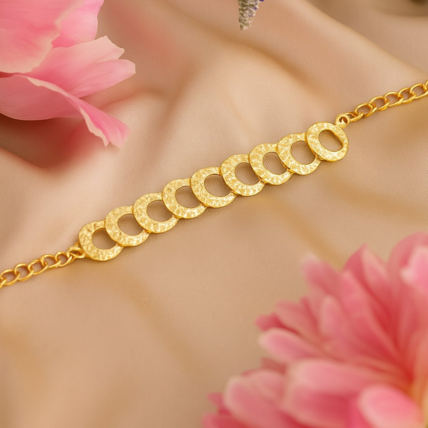 Estele Gold Tone Trendy & Stylish Adjustable Beaten Gold Bracelet for Women