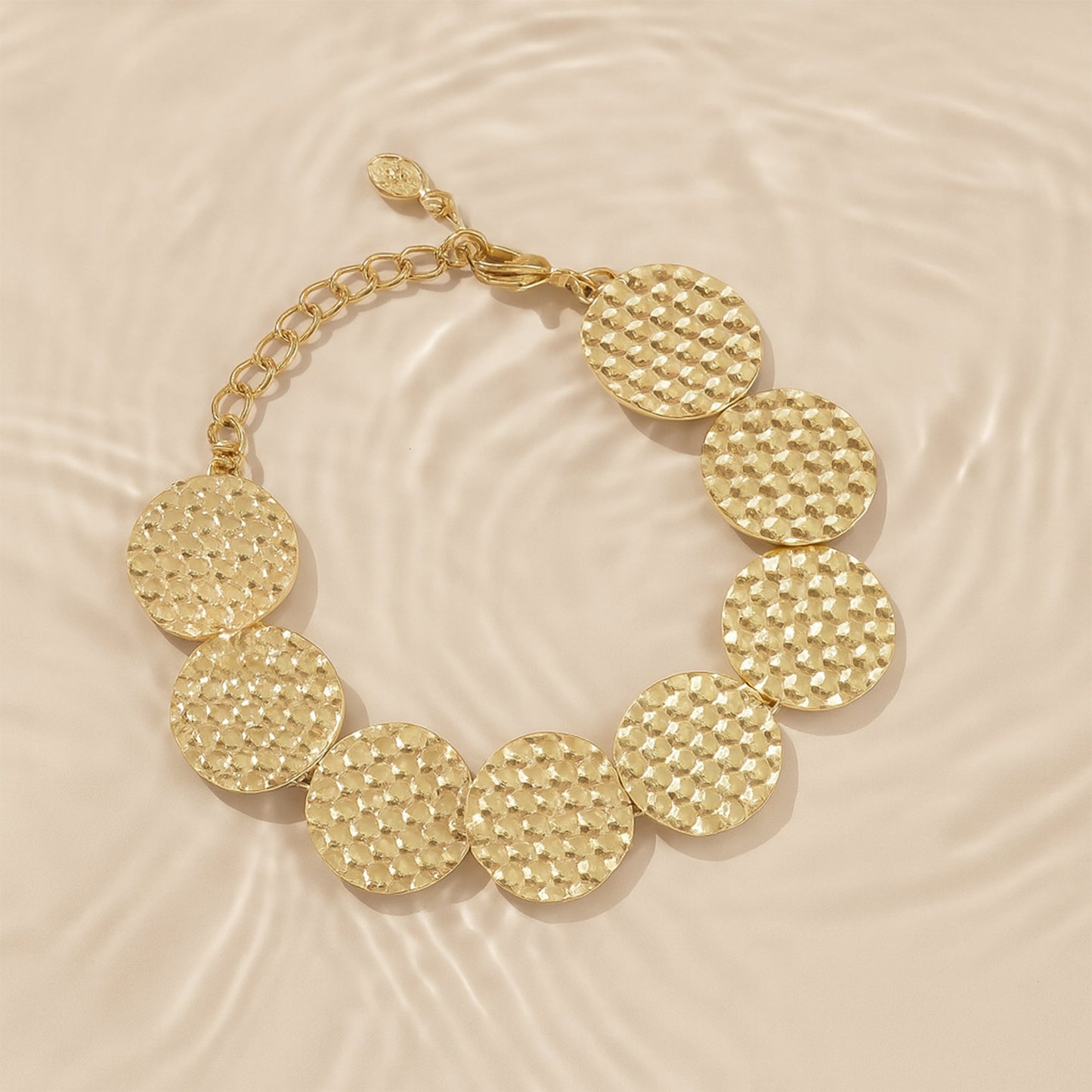 Estele Gold Tone Circular Design Chunky Adjustable Beaten Gold Bracelet for Women