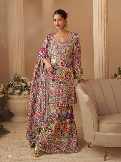 Anaita Multicolor Crepe Silk Stitched Suit with Digital Print & Zari Work