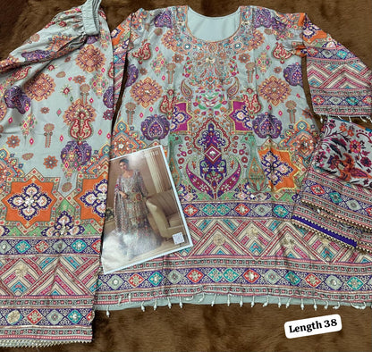 Anaita Multicolor Crepe Silk Stitched Suit with Digital Print & Zari Work