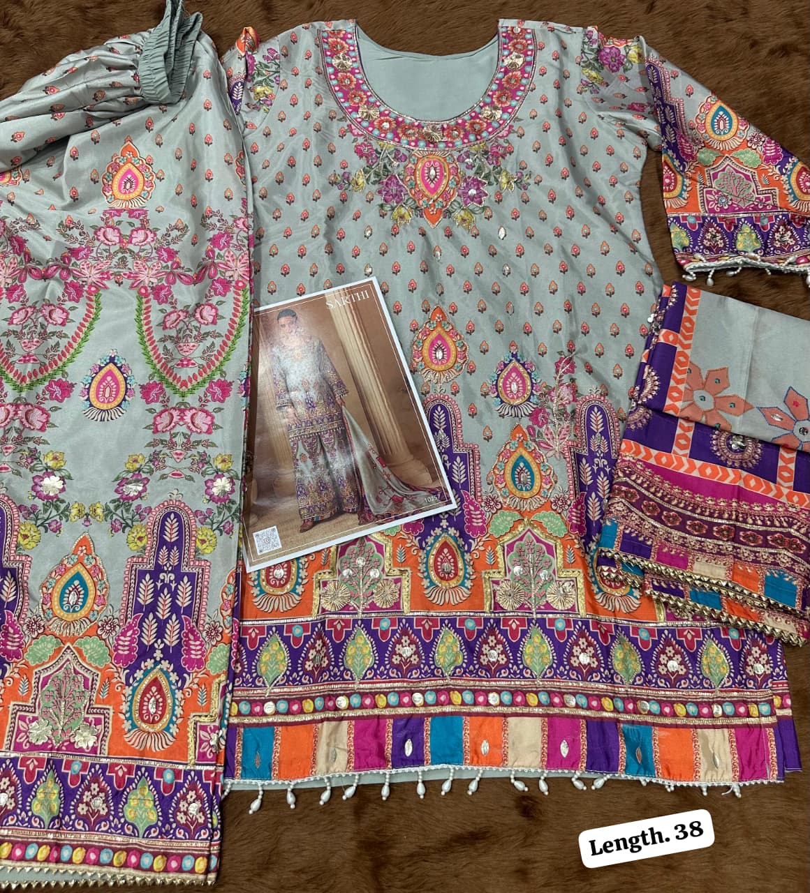 Anaita Blue Crepe Silk Stitched Suit with Digital Print & Zari Work