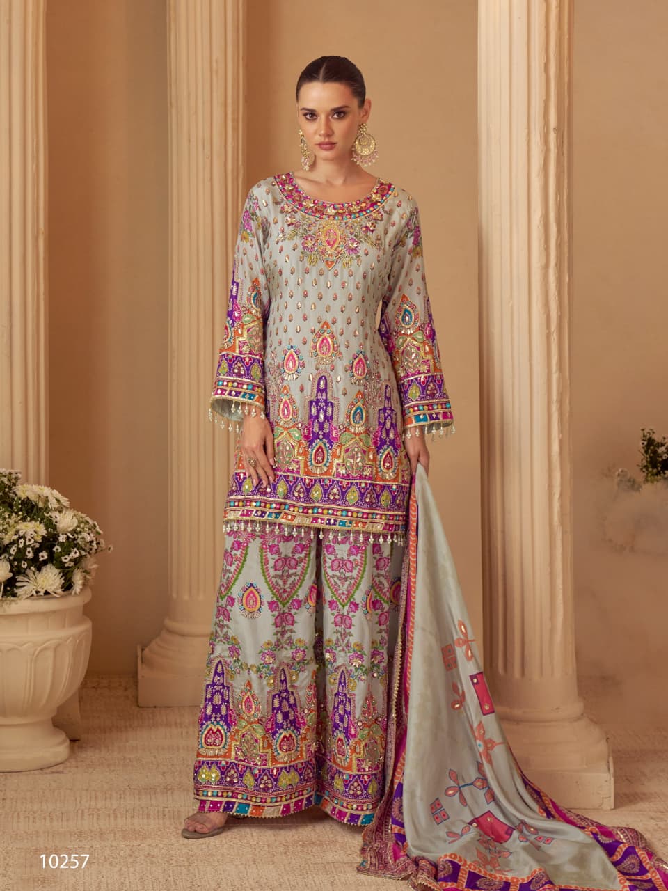 Anaita Blue Crepe Silk Stitched Suit with Digital Print & Zari Work