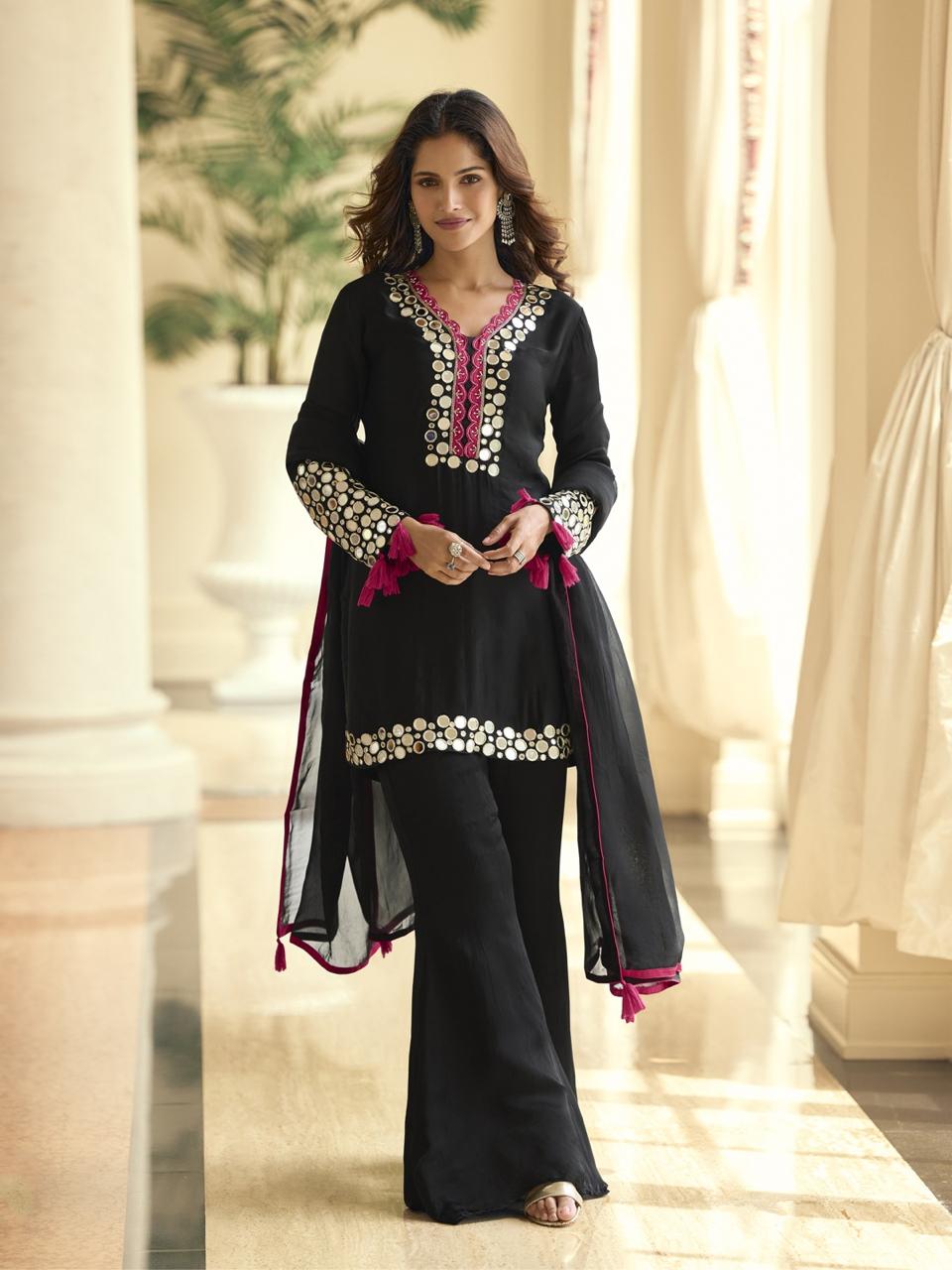 Anaita Black Vichitra Silk Readymade Suit with Thread Embroidery Work