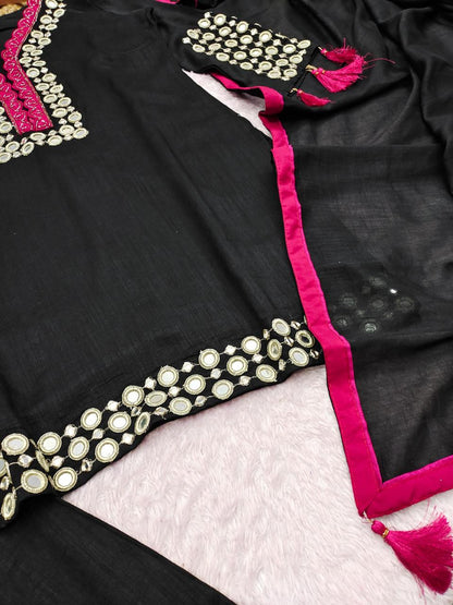 Anaita Black Vichitra Silk Readymade Suit with Thread Embroidery Work