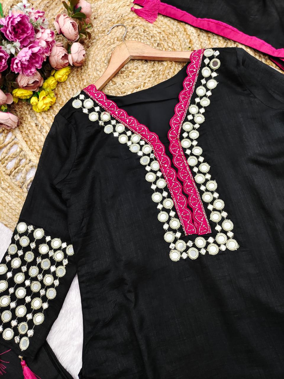 Anaita Black Vichitra Silk Readymade Suit with Thread Embroidery Work