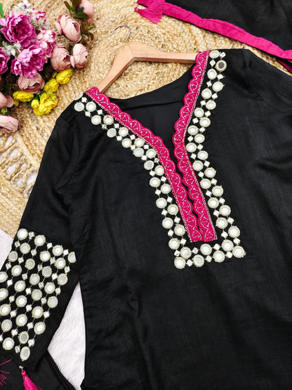 Anaita Black Vichitra Silk Readymade Suit with Thread Embroidery Work
