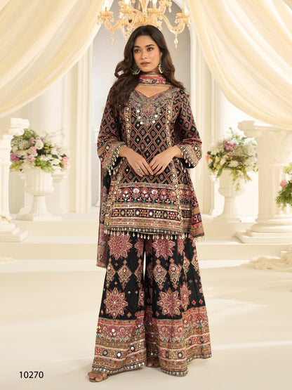 Anaita Black Crepe Silk Stitched Suit with Aari & Digital Print Work