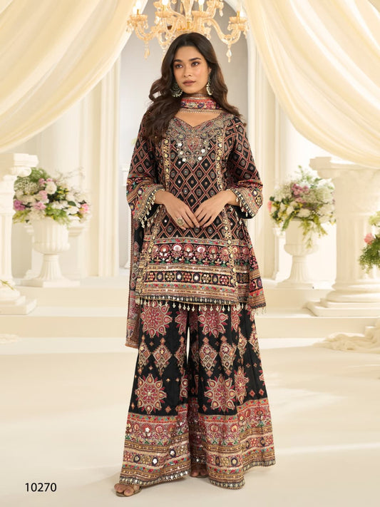 Anaita Black Crepe Silk Stitched Suit with Aari & Digital Print Work
