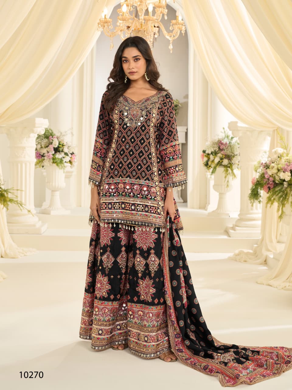 Anaita Black Crepe Silk Stitched Suit with Aari & Digital Print Work