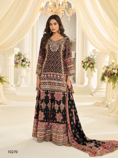 Anaita Black Crepe Silk Stitched Suit with Aari & Digital Print Work
