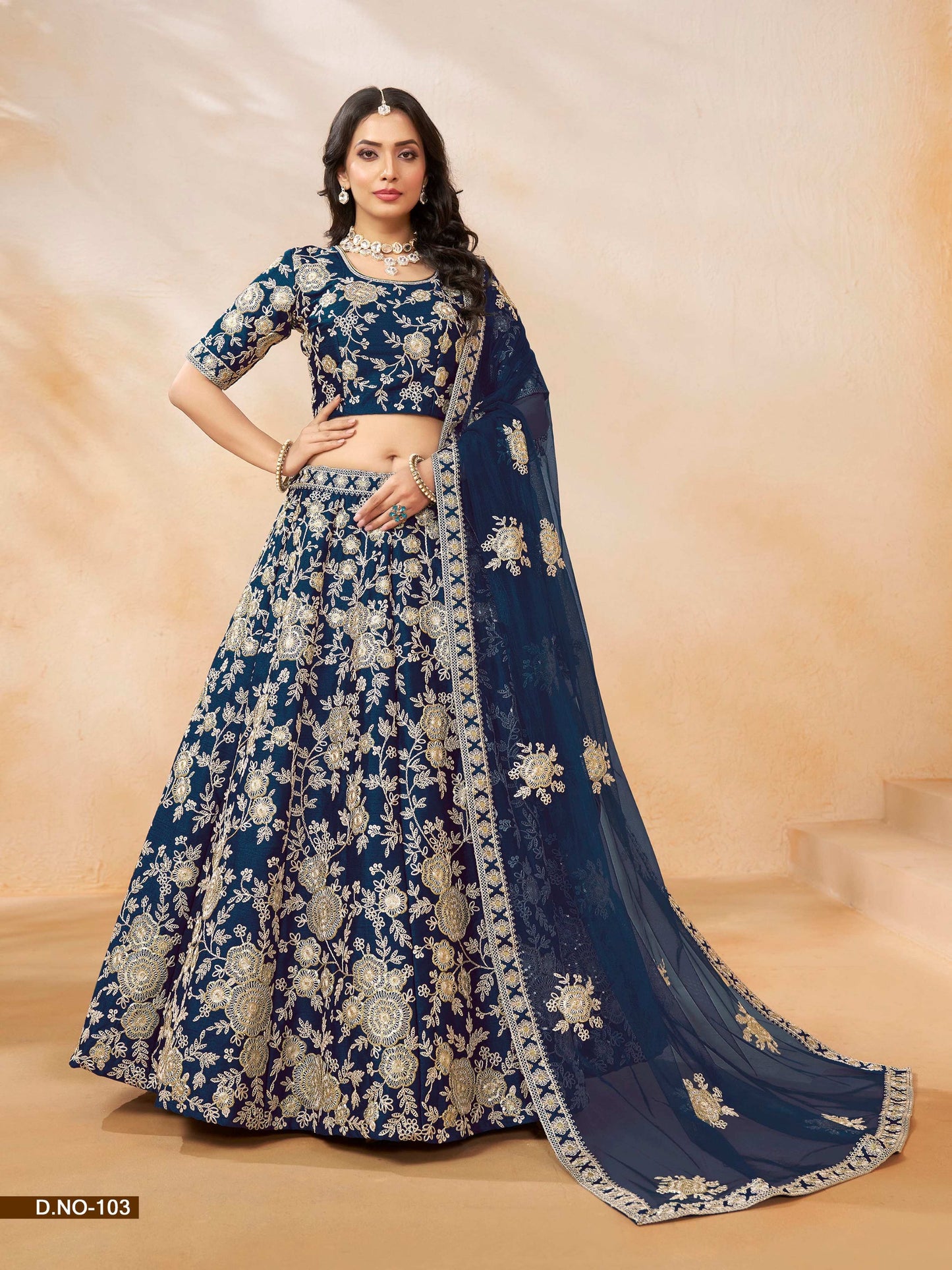 Anaita Navy Blue Embroidered Heavy Art Silk Designer Lehenga With Blouse