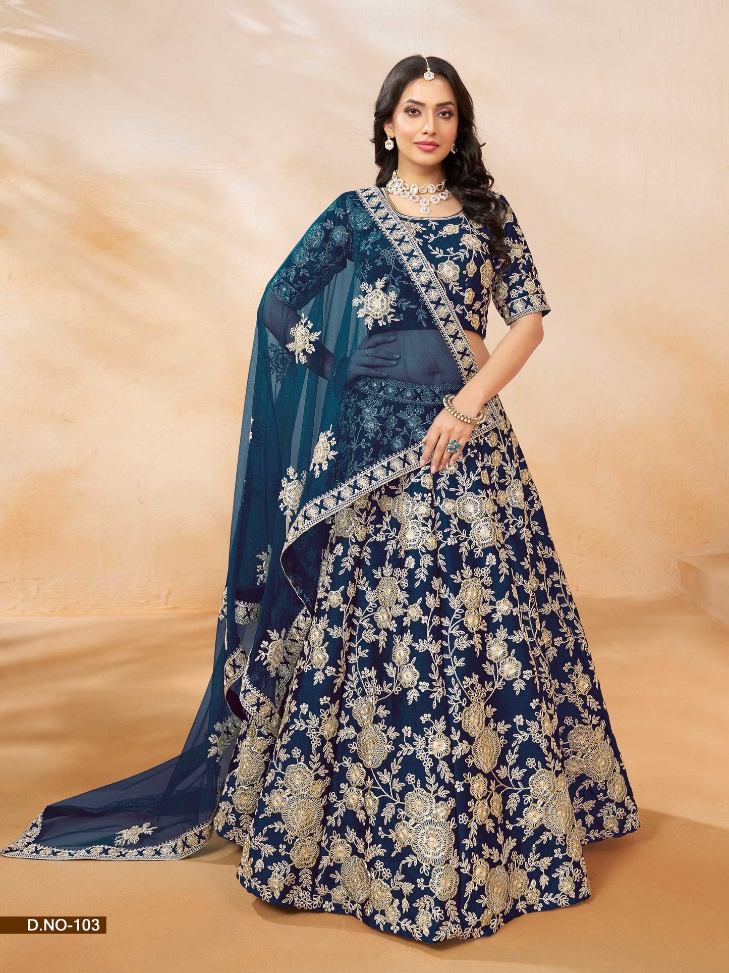 Anaita Navy Blue Embroidered Heavy Art Silk Designer Lehenga With Blouse