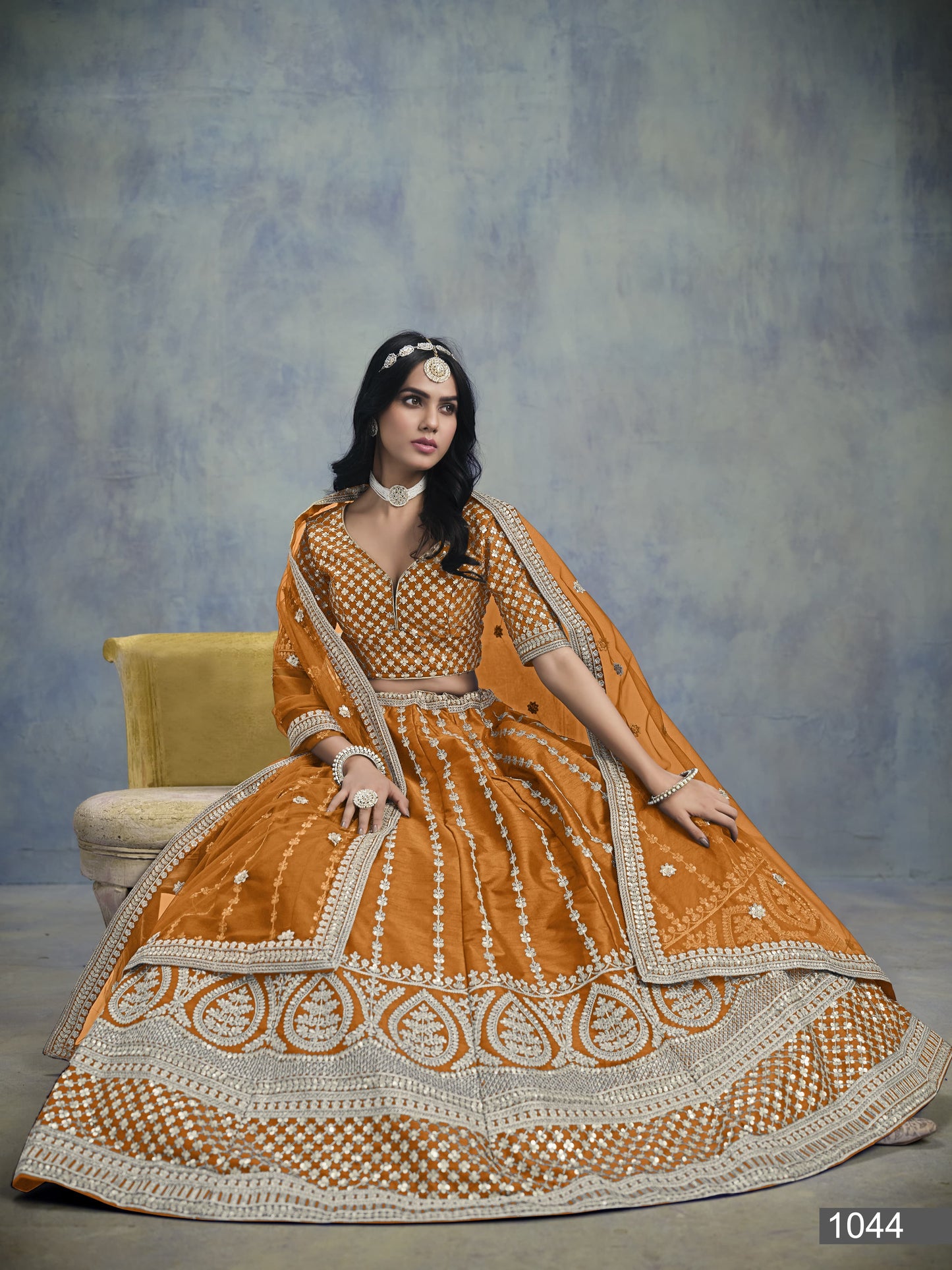 Anaita Orange Embroidered Art Silk Lehenga Choli With Blouse