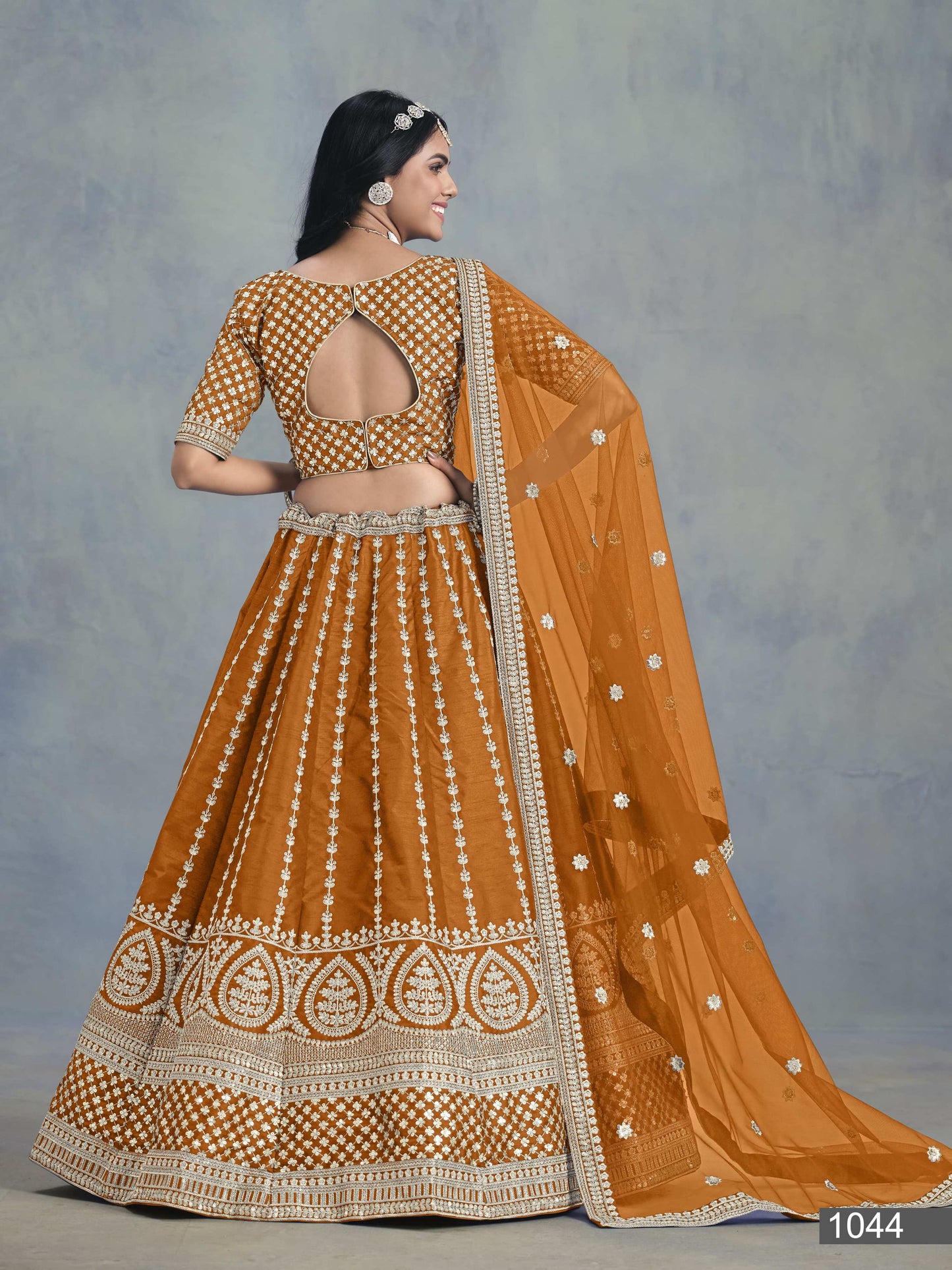 Anaita Orange Embroidered Art Silk Lehenga Choli With Blouse