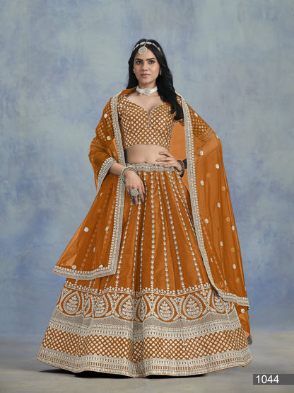 Anaita Orange Embroidered Art Silk Lehenga Choli With Blouse