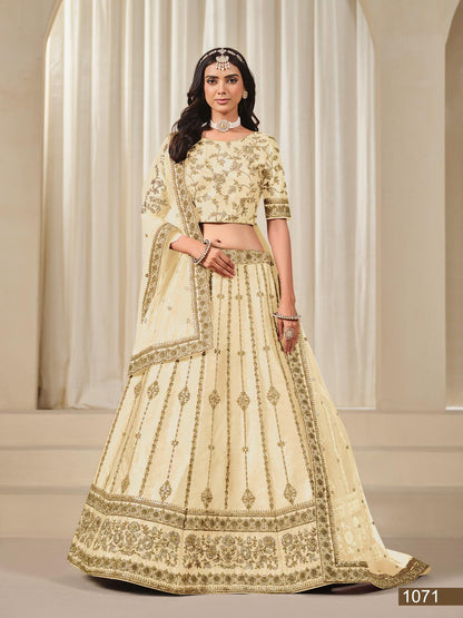Anaita Cream Embroidered Heavy Art Silk Designer Lehenga With Blouse