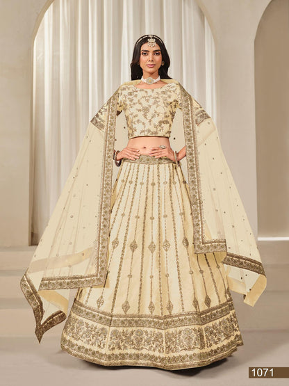 Anaita Cream Embroidered Heavy Art Silk Designer Lehenga With Blouse