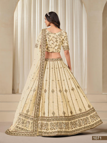 Anaita Cream Embroidered Heavy Art Silk Designer Lehenga With Blouse