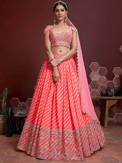 Tulsi Art Adorable Pink Sequins Embroidered Organza Bridesmaid Lehenga Choli