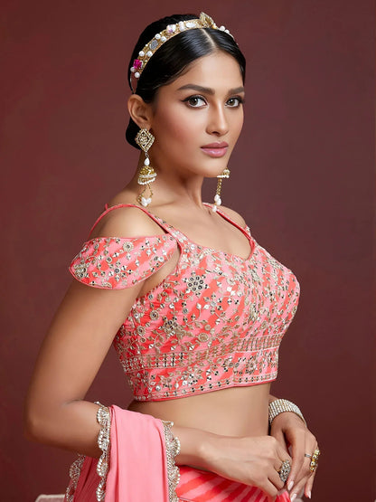 Tulsi Art Adorable Pink Sequins Embroidered Organza Bridesmaid Lehenga Choli