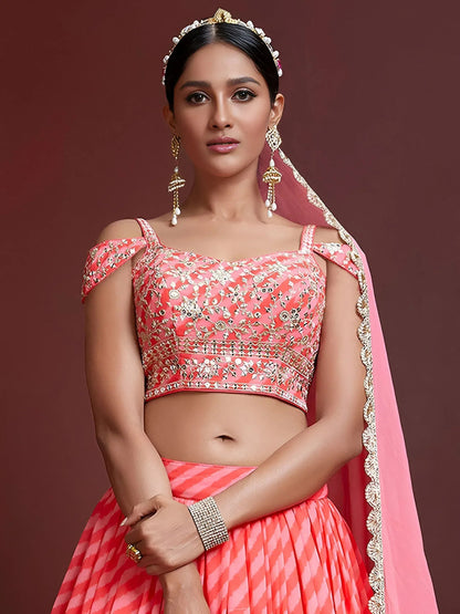Tulsi Art Adorable Pink Sequins Embroidered Organza Bridesmaid Lehenga Choli