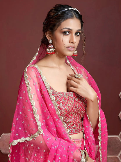 Tulsi Art Admire Pink Chinon Mirror With Embroidery Designer Lehenga Choli
