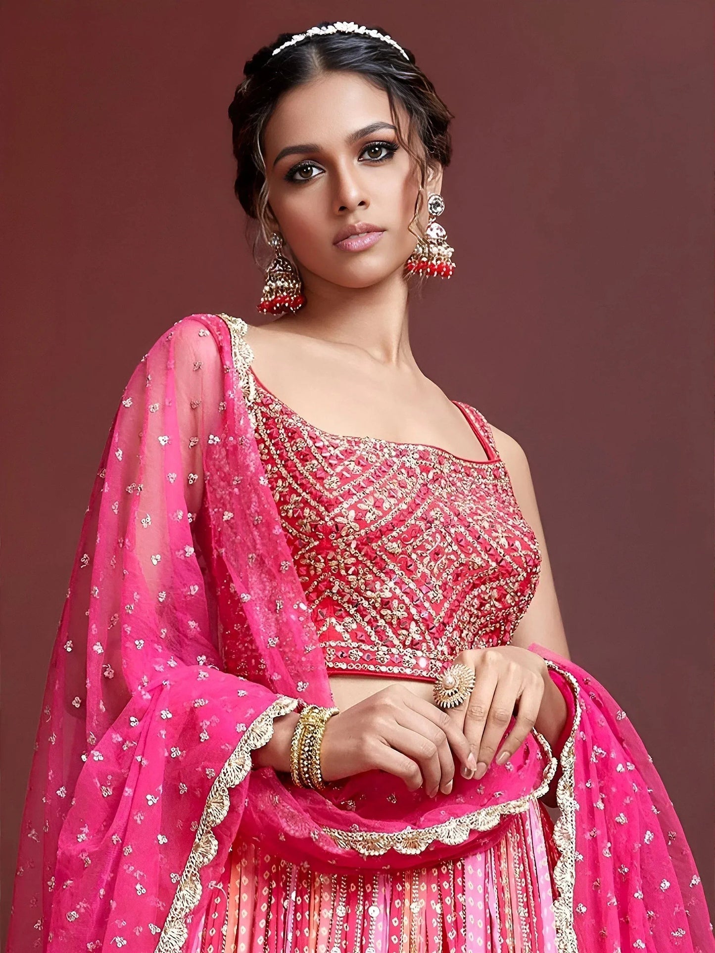 Tulsi Art Admire Pink Chinon Mirror With Embroidery Designer Lehenga Choli