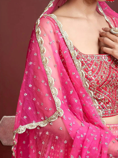 Tulsi Art Admire Pink Chinon Mirror With Embroidery Designer Lehenga Choli