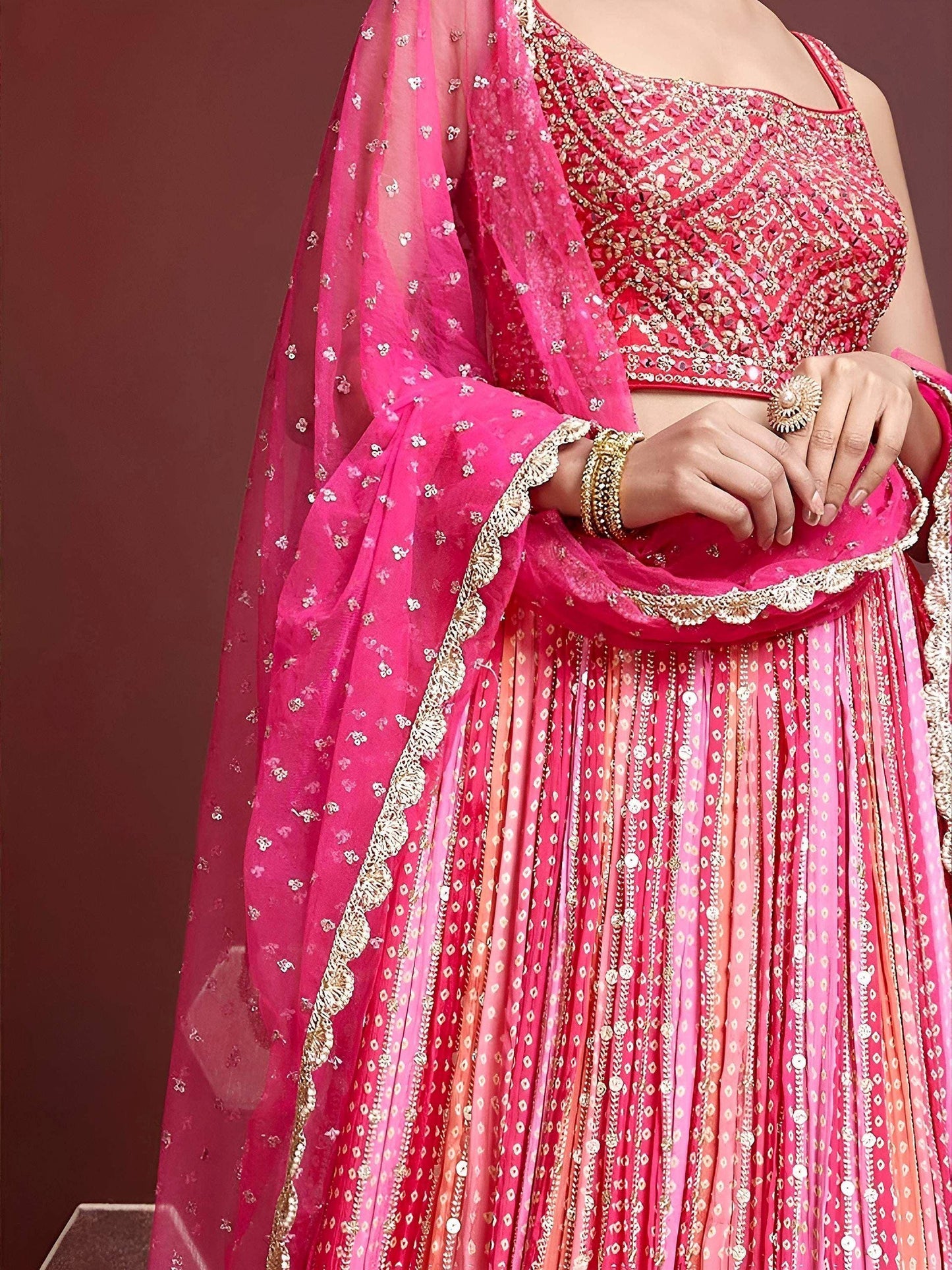 Tulsi Art Admire Pink Chinon Mirror With Embroidery Designer Lehenga Choli