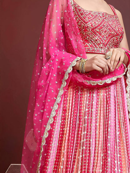 Tulsi Art Admire Pink Chinon Mirror With Embroidery Designer Lehenga Choli