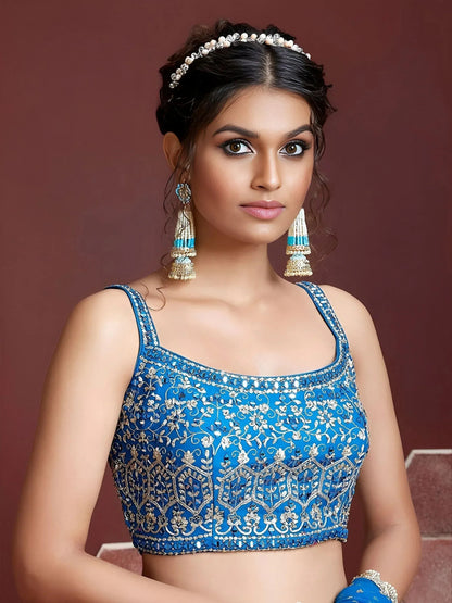 Tulsi Art Lovely Sky Blue Chinon Digital Print Mirror Party Wear Lehenga