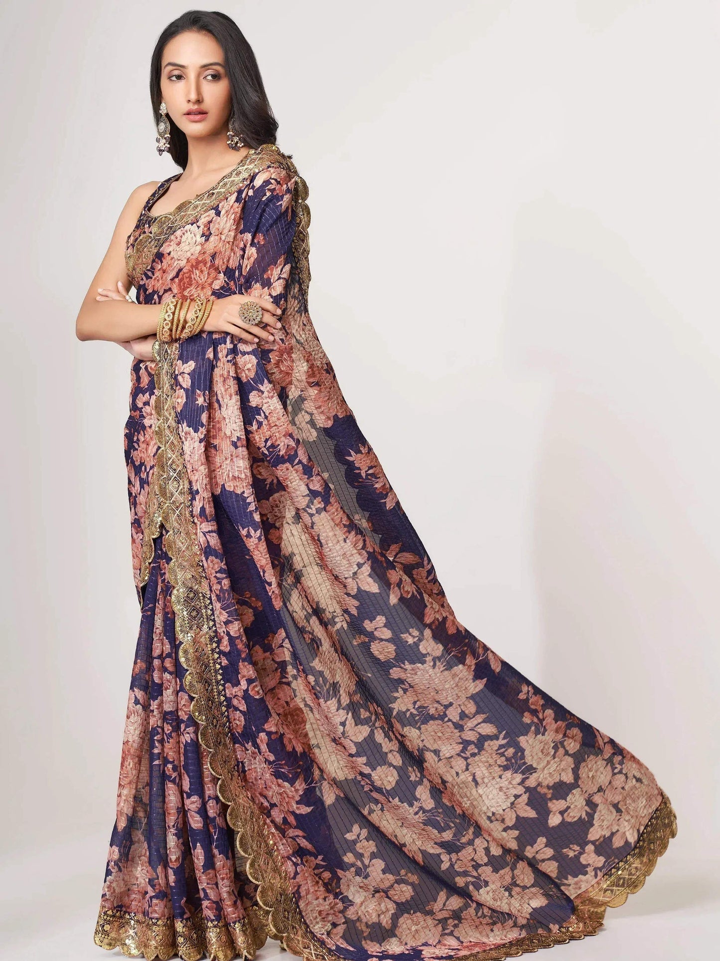Tulsi Art Adorable Purple Floral Printed Organza Ceremony Wear Saree