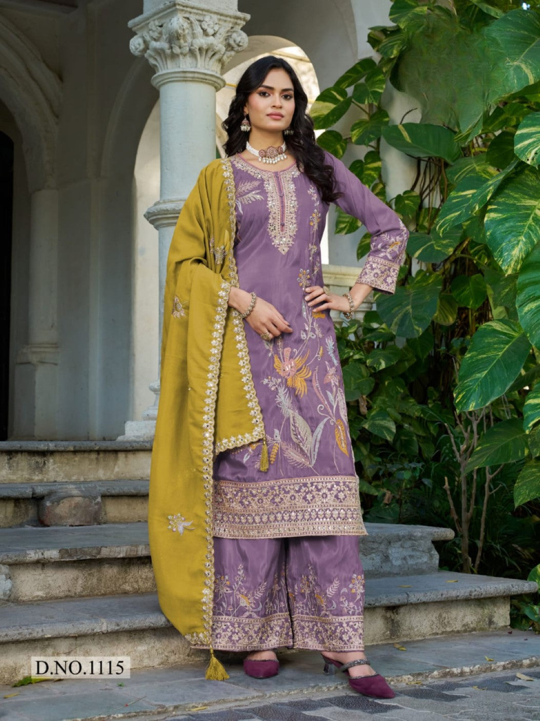 Anaita Purple Shimmer Stitched Plazzo Suit With Codding Dori & Sequence Work