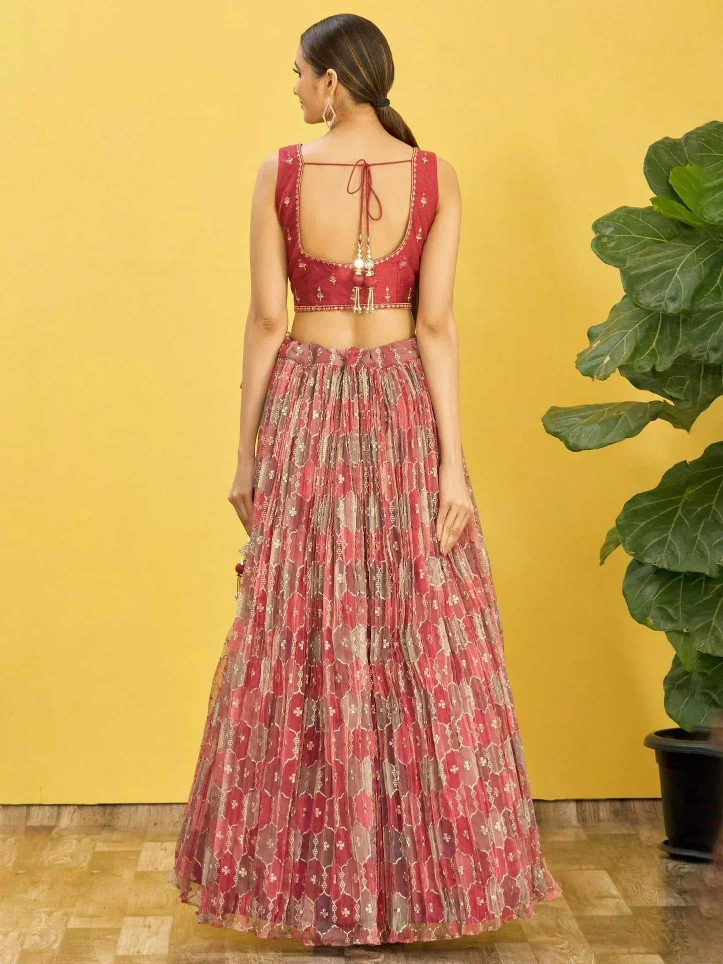 Tulsi Art Elegance Brown Mirror Work Organza Festival Wear Lehenga Choli
