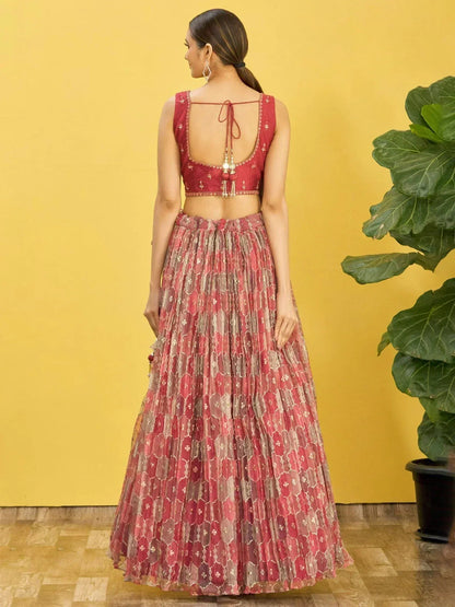 Tulsi Art Elegance Brown Mirror Work Organza Festival Wear Lehenga Choli