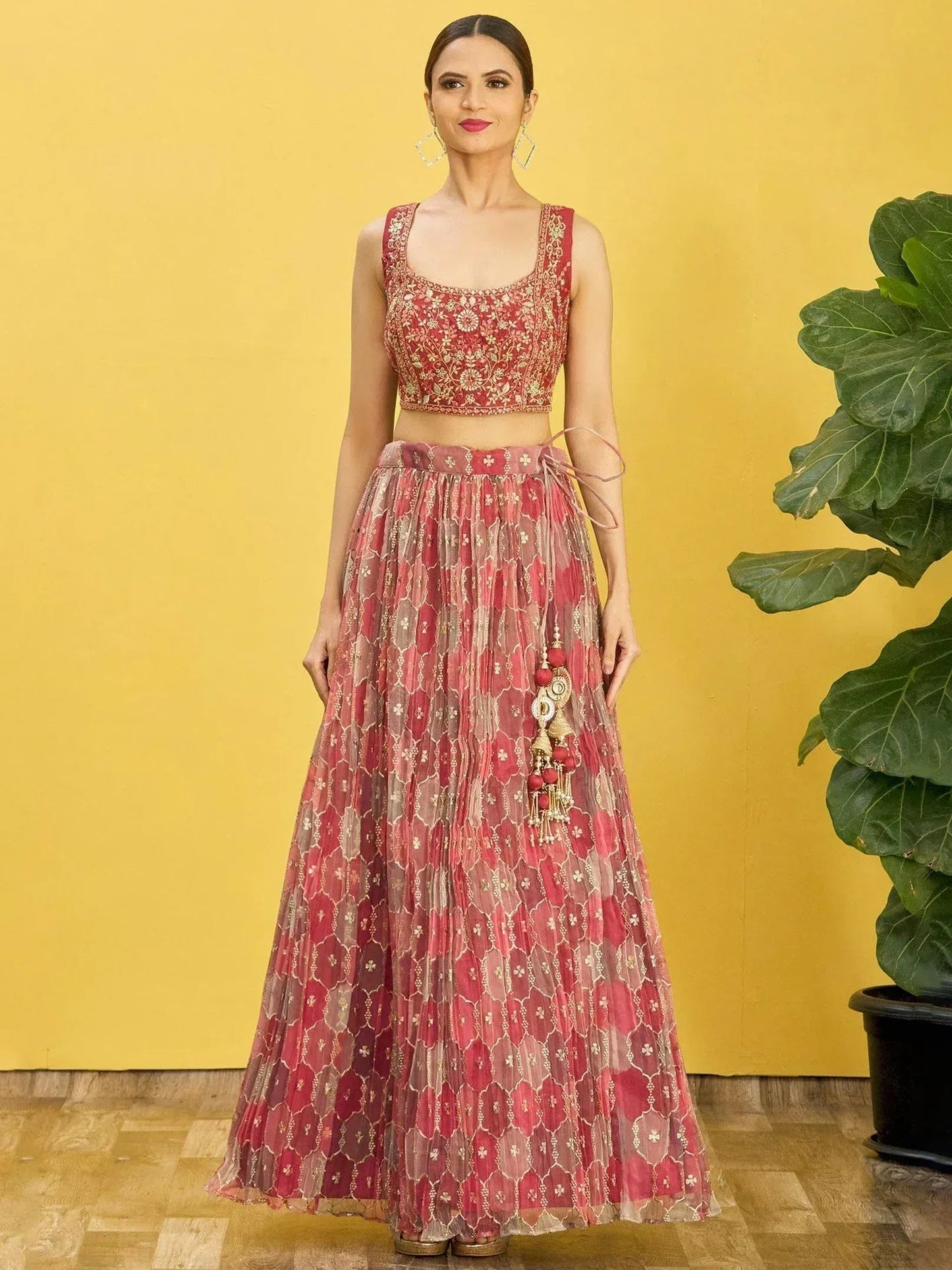 Tulsi Art Elegance Brown Mirror Work Organza Festival Wear Lehenga Choli
