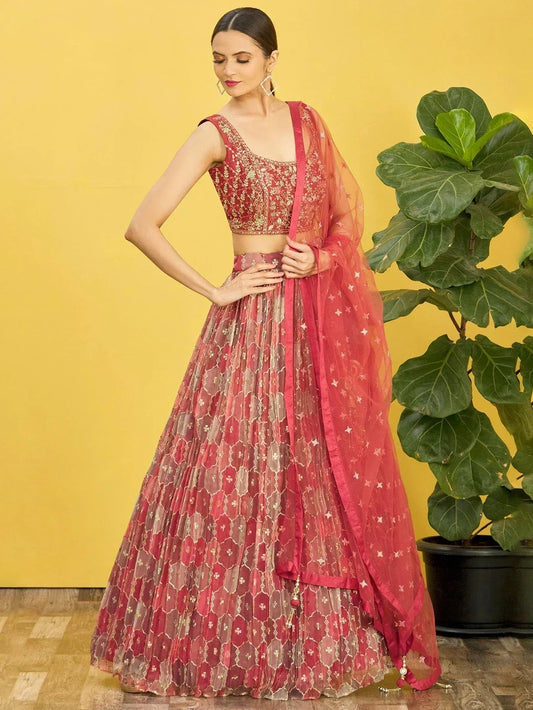 Tulsi Art Elegance Brown Mirror Work Organza Festival Wear Lehenga Choli