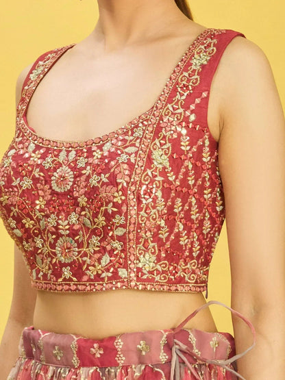 Tulsi Art Elegance Brown Mirror Work Organza Festival Wear Lehenga Choli