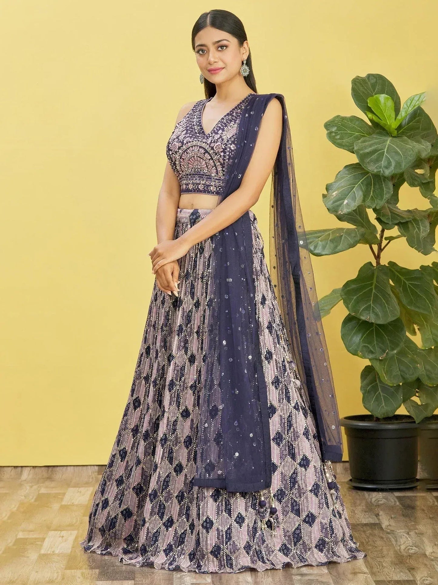Tulsi Art Charming Blue Embroidered Chinon Festival Wear Lehenga Choli