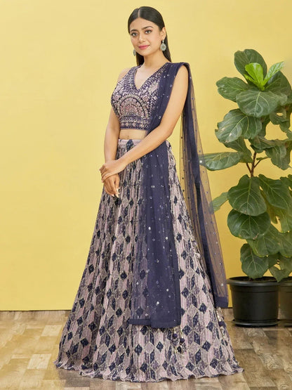 Tulsi Art Charming Blue Embroidered Chinon Festival Wear Lehenga Choli