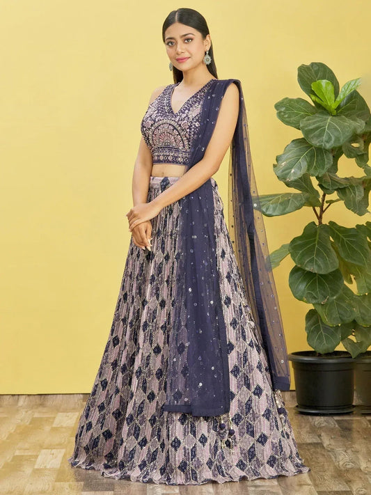 Tulsi Art Charming Blue Embroidered Chinon Festival Wear Lehenga Choli
