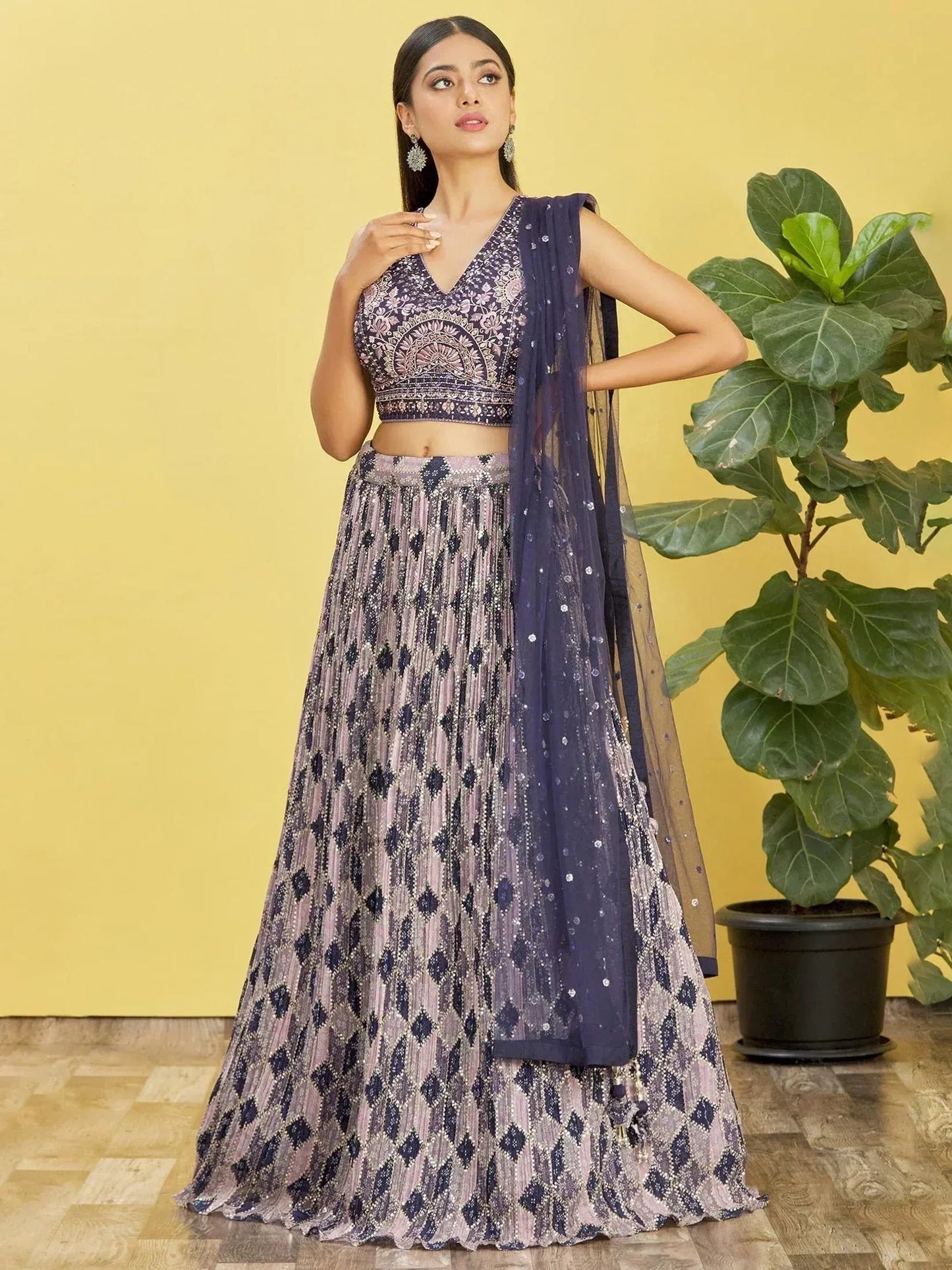 Tulsi Art Charming Blue Embroidered Chinon Festival Wear Lehenga Choli