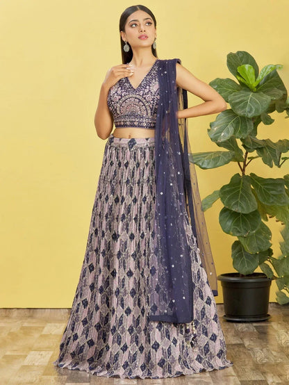Tulsi Art Charming Blue Embroidered Chinon Festival Wear Lehenga Choli