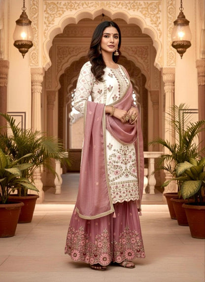 Anaita White Silk Readymade Suit with Embroidery & Sequence Work