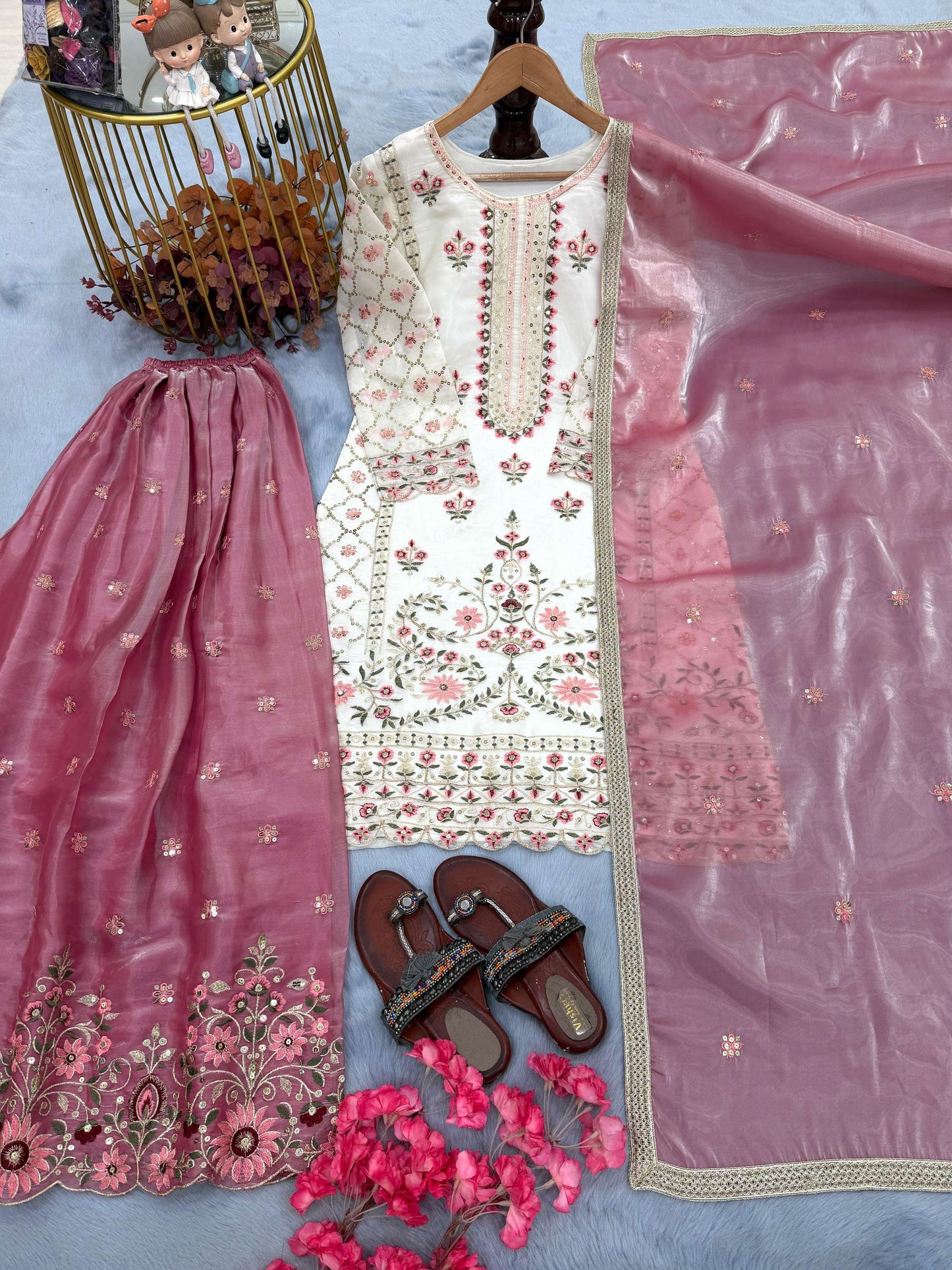Anaita White Silk Readymade Suit with Embroidery & Sequence Work