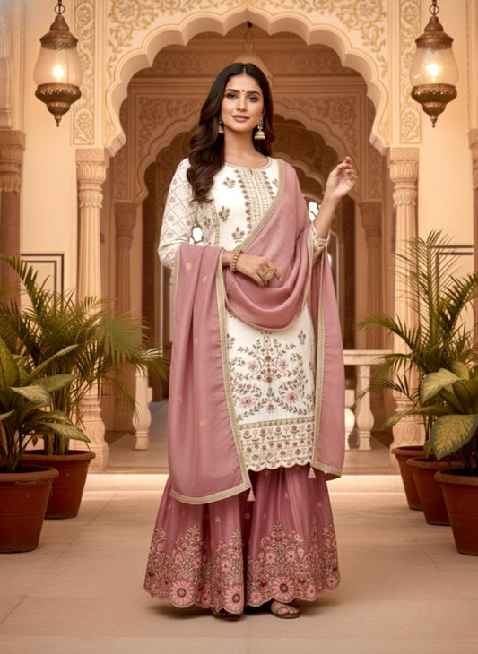 Anaita White Silk Readymade Suit with Embroidery & Sequence Work