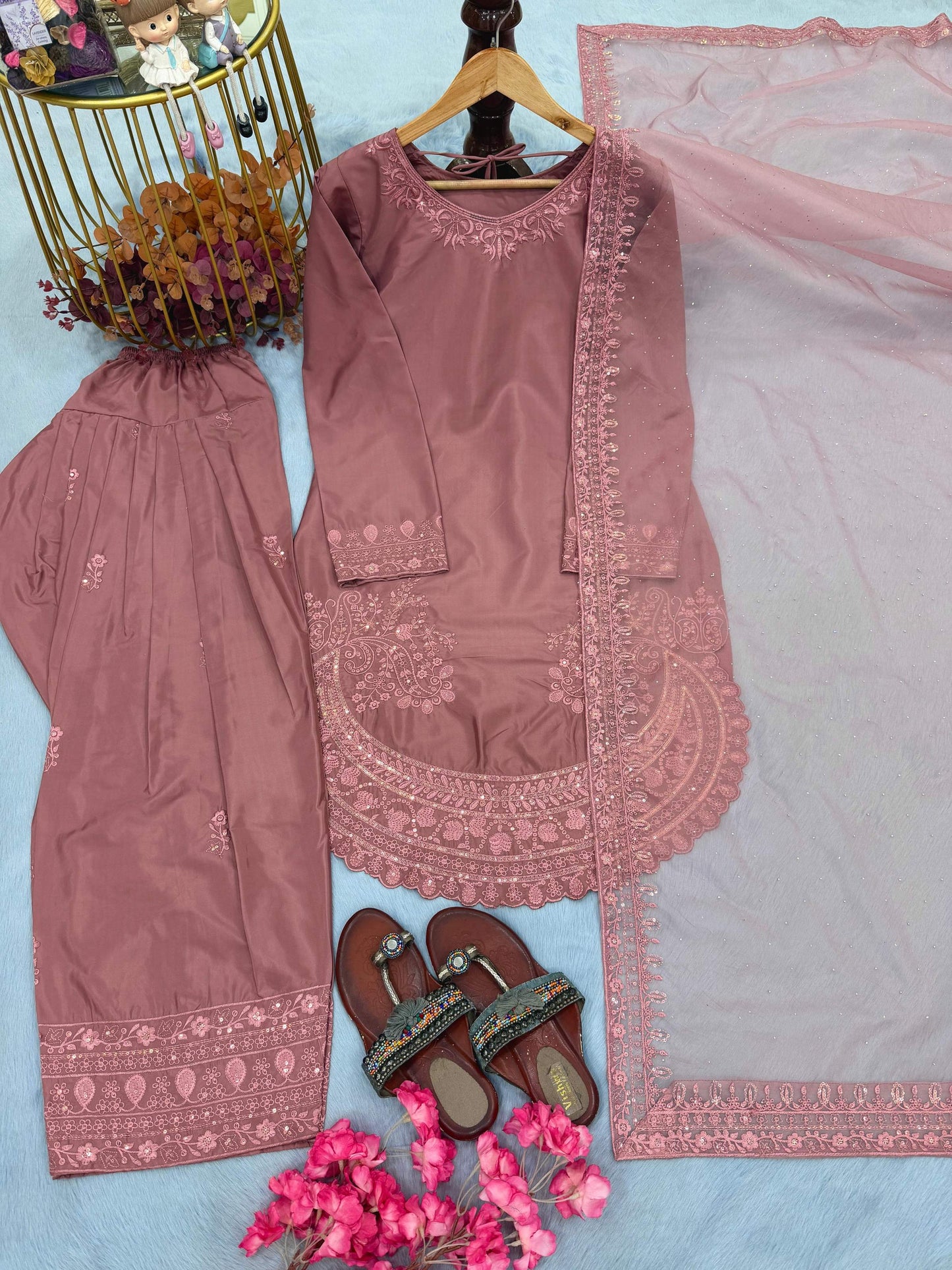 Anaita Pink Crepe Readymade Suit with Embroidery & Sequence Work