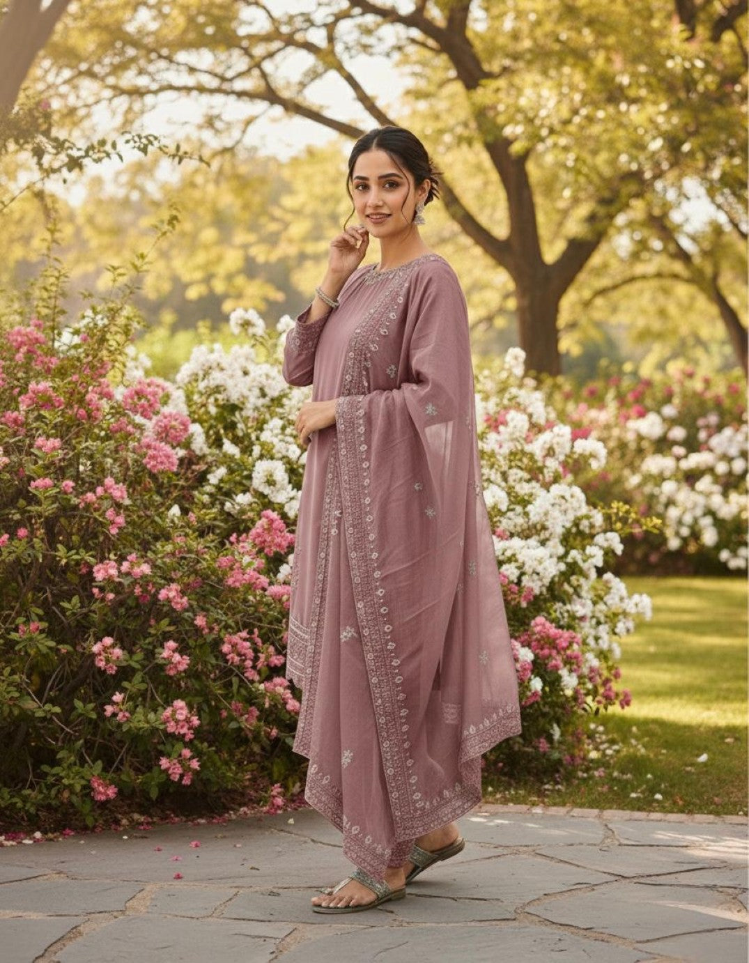Anaita Pink Crepe Readymade Suit with Embroidery & Sequence Work
