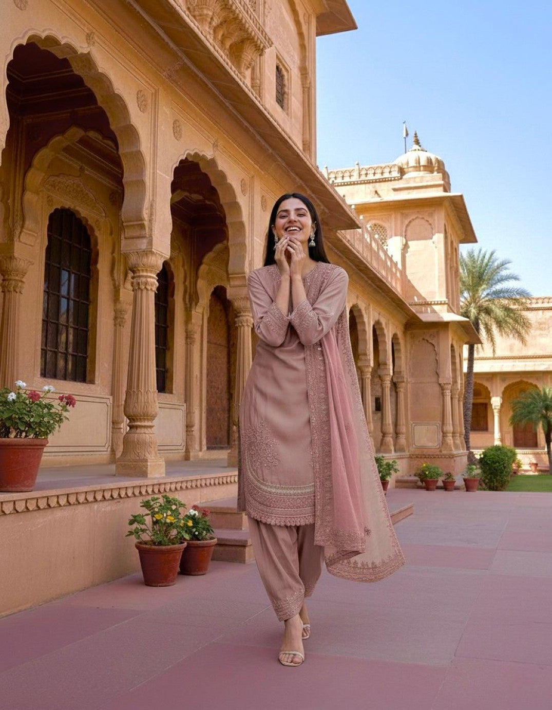 Anaita Pink Crepe Readymade Suit with Embroidery & Sequence Work