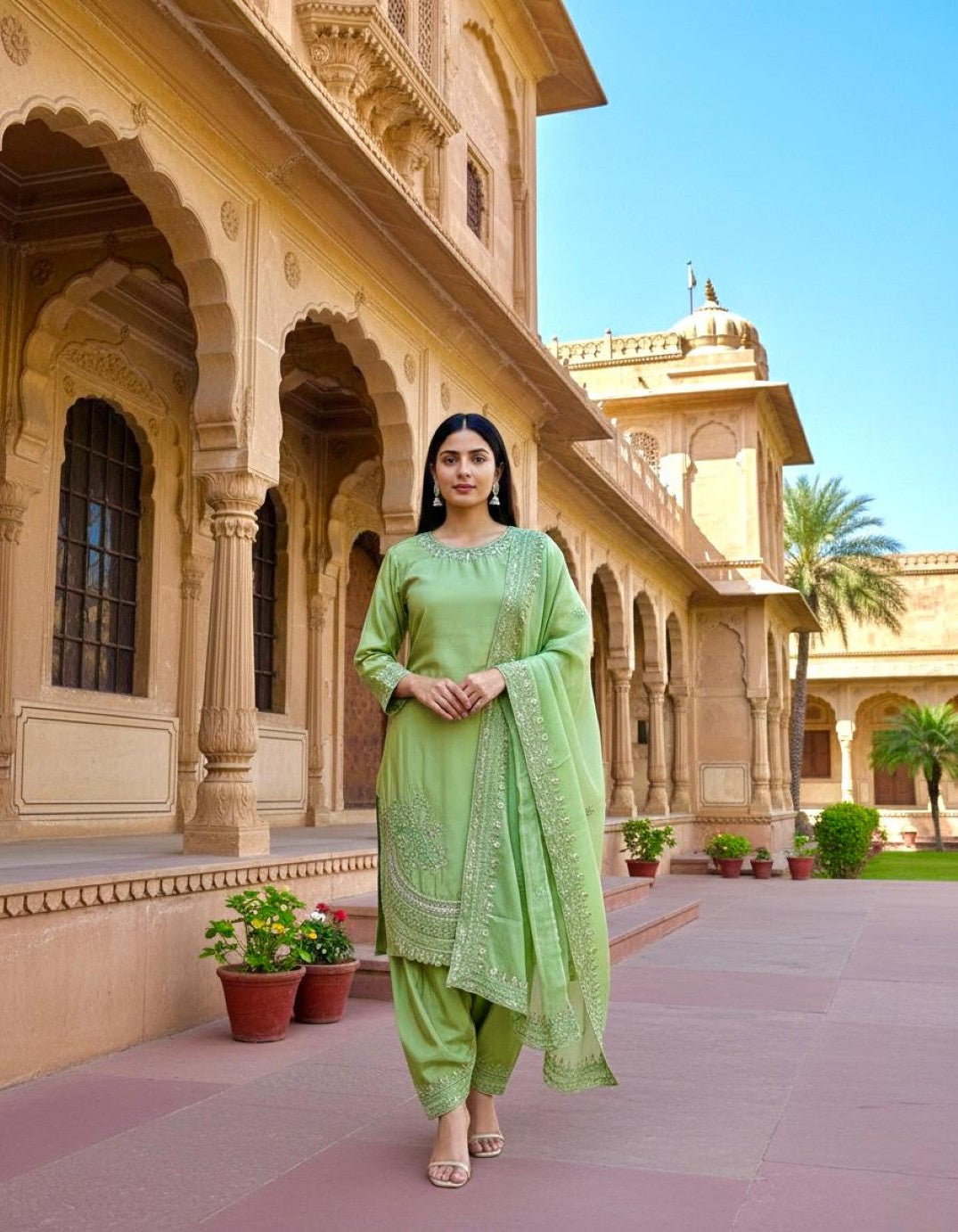 Anaita Green Crepe Readymade Suit with Embroidery & Sequence Work